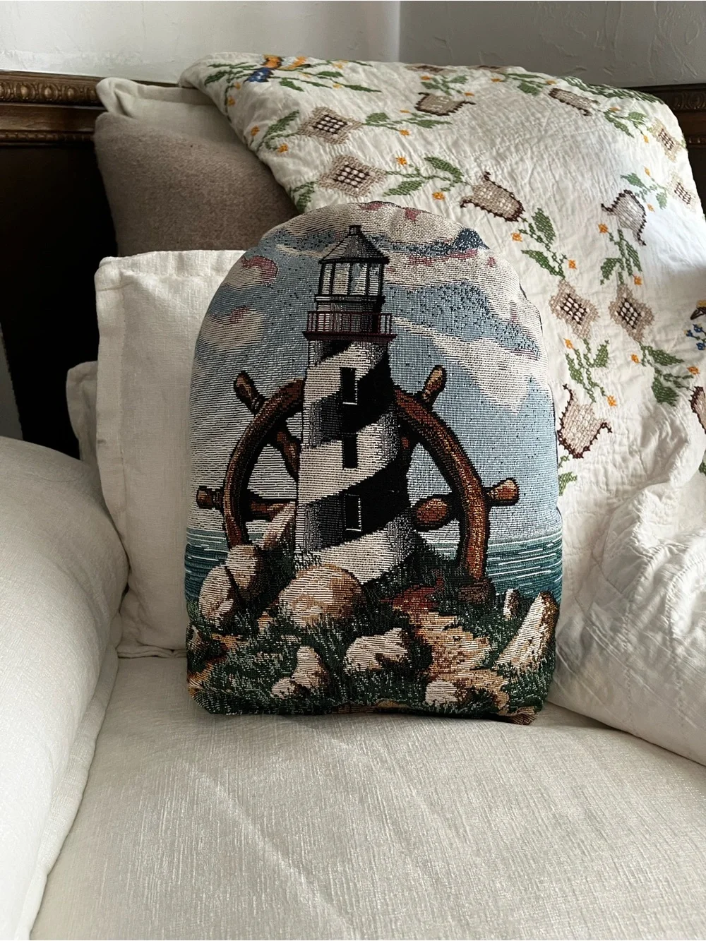 Nautical Lighthouse Tapestry Pillow.